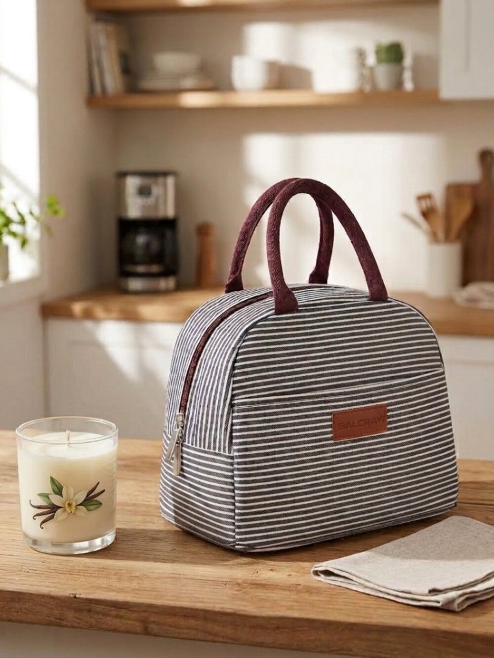 Baloray Insulated Lunch Bag | Striped Reusable Lunch Tote